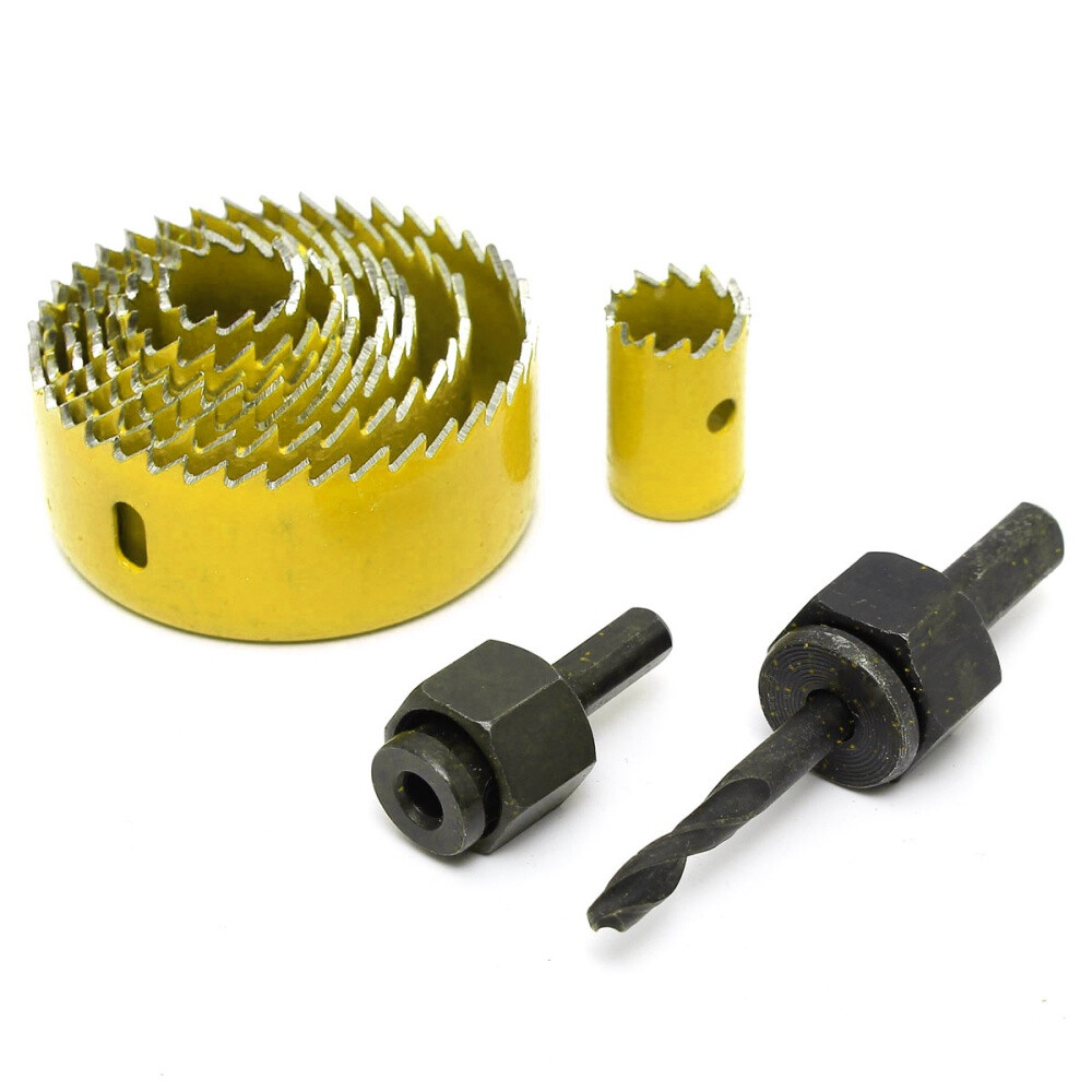 8Pcs Drill Bits Kit with 2 Mandrels Hole Saw Set Wood Plastic Sheet Alloy Cutter