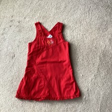 WONDER KIDS GIRLS RED COTTON JUMPER DRESS, 4/5, SHALLOW HEM RUFFLE, BUTTONSTRAPS