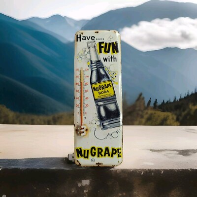 Vintage Nu Grape Soda Thermometer Tin merchandise 1950 Non Porcelain