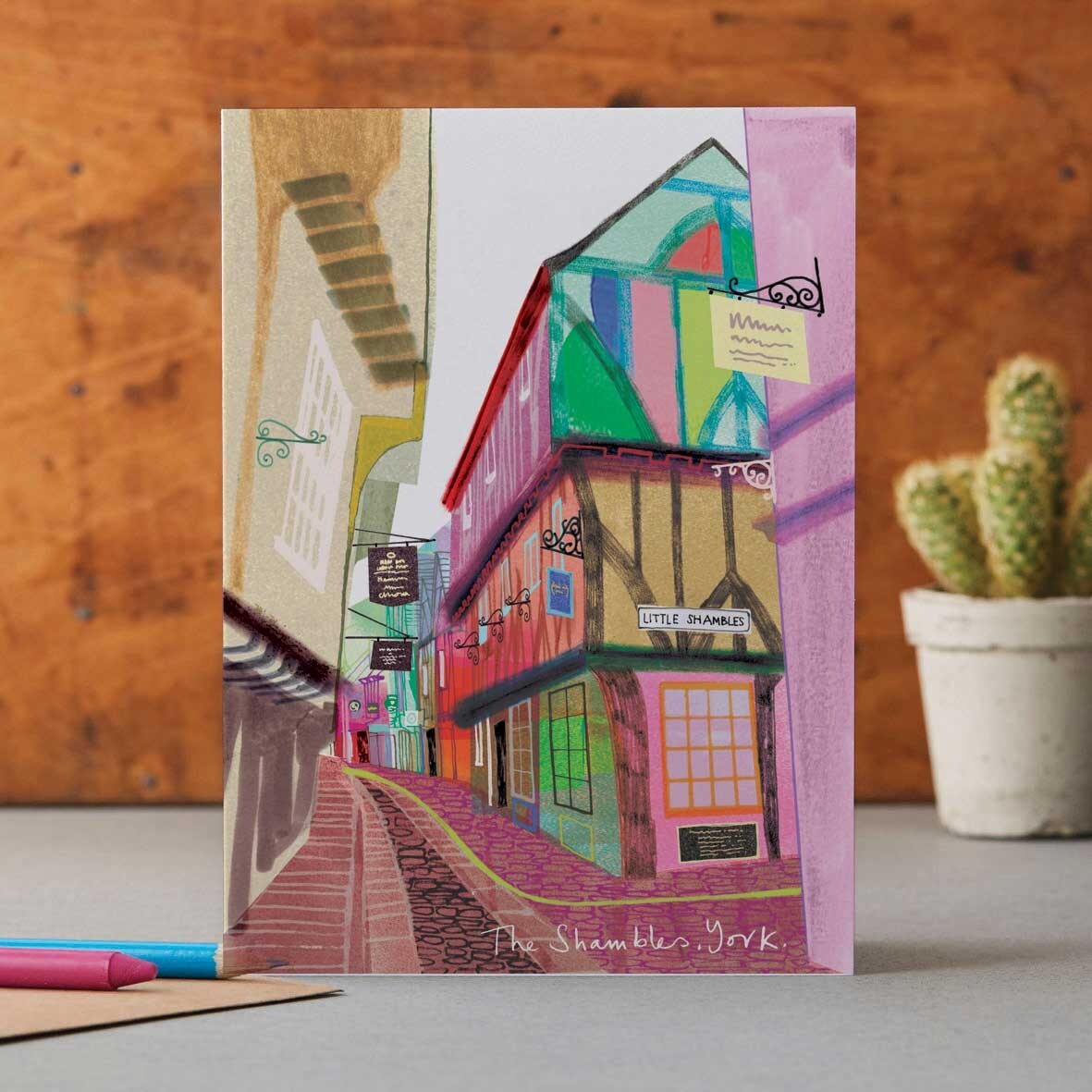 Blank Card Colourful The Shambles York - Mixed Media Landmark Artwork