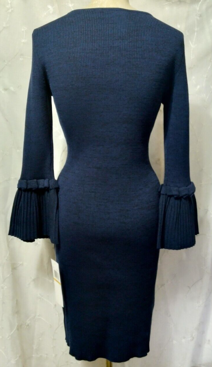 women's nina leonard bell sleeve ribbed sweater dress Nina Leonard Women's Bell Sleeve Ribbed Sweater Dress, Blue, Small