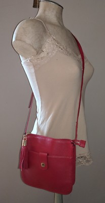 TALBOTS RED LEATHER CROSS BODY TASSEL BAG HANDBAG SHOULDER SMALL NEVER USED