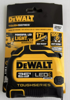 NEW DeWALT DWHT35625S TOUGHSERIES 25' Lighted Tape Measure w/ USB Charging Cable