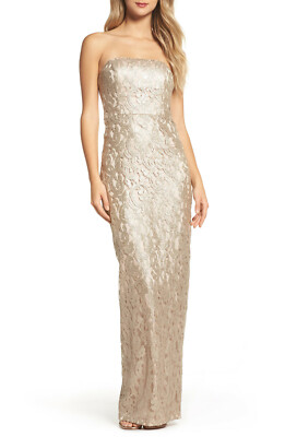 Maria Bianca Nero Womens Dress Size 0 Gold Starla Ruffle Strapless Lace Gown NWT