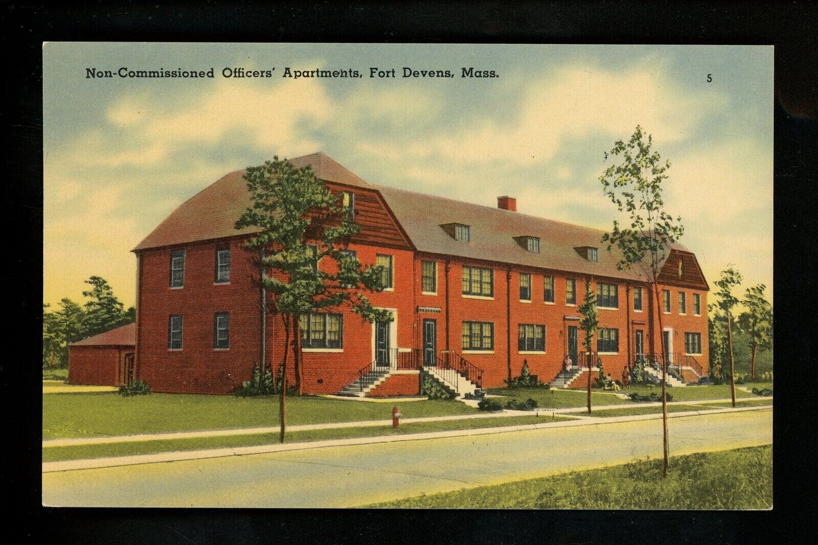 Military postcard World War 2 WWII Fort Devens, MA Apartments linen