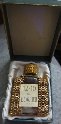 Vintage 12-10 De Beaulieu Paris Gold Filigree Perfume Bottle 1 7/8'' Ruby top