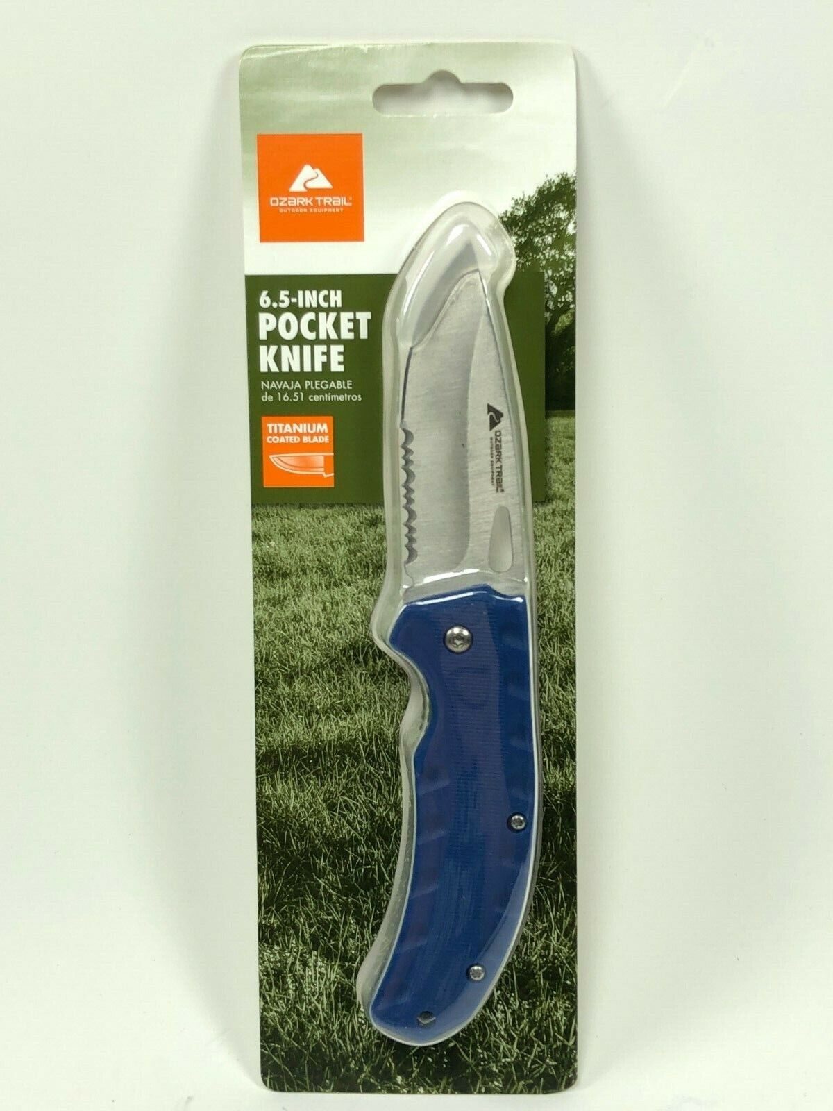Ozark Trail 6.5 Inch Pocket Knife - Blue - Titanium Coated 2.65 inch Blade Clip