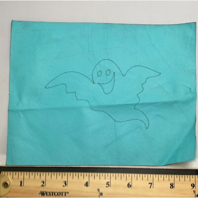 Sale #1 7''x9'' GHOST - Aqua Laser Etched Supple Lambskin Leather Hide Piece