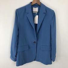 MNG Blazer Women Small Blue One Button Modal Long Sleeve Business Preppy NWT