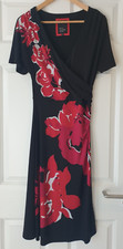 BETTY JACKSON BLACK FLORAL PRINT MOCK WRAP DRESS SIZE 10 RED WHITE KNEE LENGTH