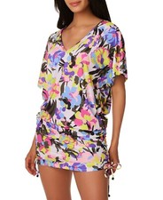 Bar III Women's Paradise Garden Drawstring Caftan Cover-Up - M - Multicolor