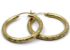 14k Solid Yellow Gold Sign BG Diamond Cut Hoop 1.25"in Earrings