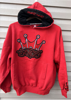 Vintage Red JNCO Jeans Black Crown Embroidered Hooded Sweatshirt Medium  Leather | eBay