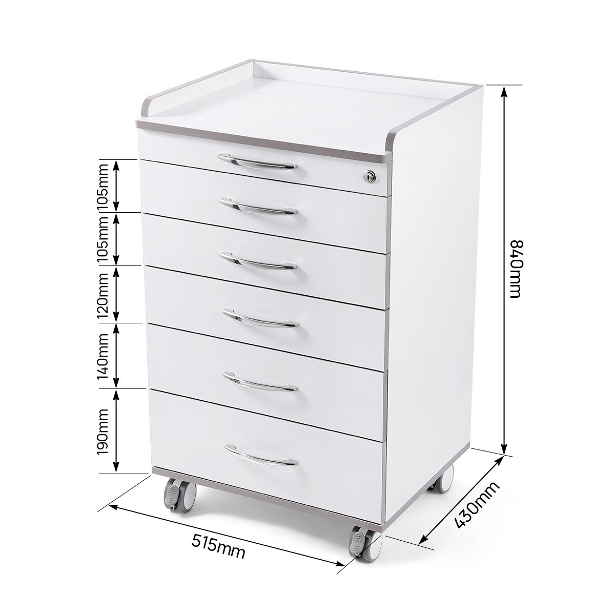 Dental Cart Storage Cabinet 5 Drawers Mobile Utility Cart Medical Cabinet Office