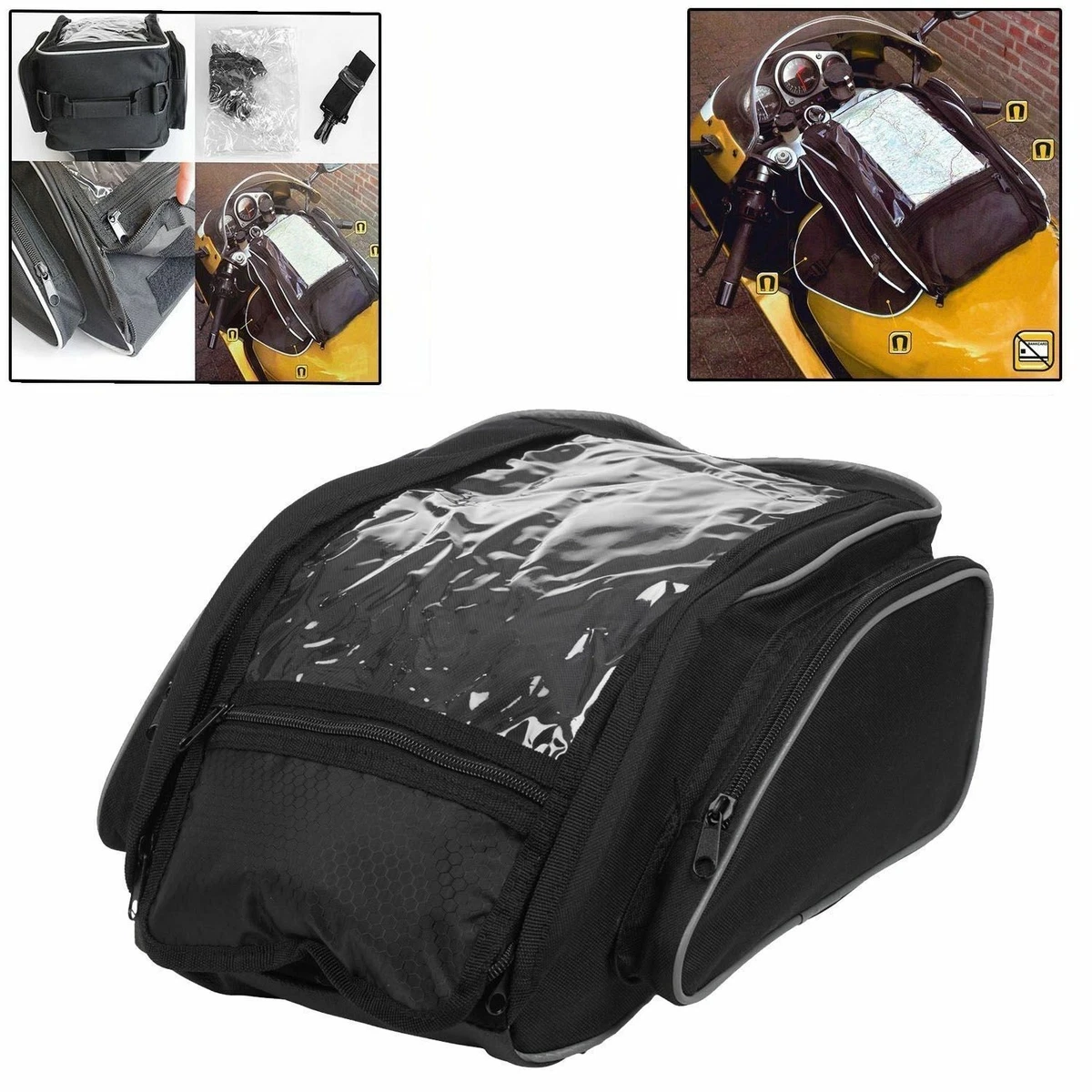 LARGE MAGNETIC MOTORCYCLE TANK BAG WITH MAP WINDOW LUGGAGE PANNIER STRAP