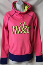 Nike Therma Fit All Time Script GRX Sweatshirt Hoodie Neon Pink/Yellow womens XS