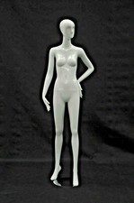 Adult Female Standing Abstract Face Glossy White Fiberglass Mannequin with Base