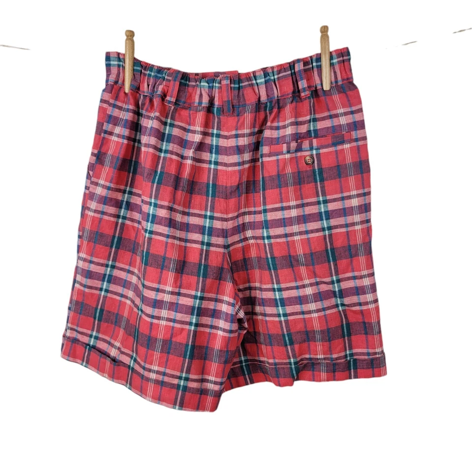 复古妈妈短裤 10/12 码休闲格子女式高腰格子红色弹力  — 第 3/4 张图片
