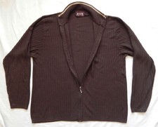 Brown Full Zip Collared Zippered Cardigan Ribbed Knit Sweater - XL Mens Collar