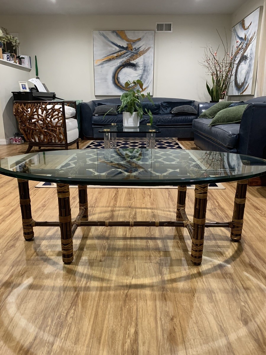Vintage McGuire Bamboo Oval Glass Top Cocktail Table | eBay