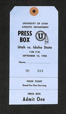 SEPTEMBER 10, 1988 IDAHO STATE @ UTAH COLLEGE FOOTBALL PRESS BOX PASS, UNUSED