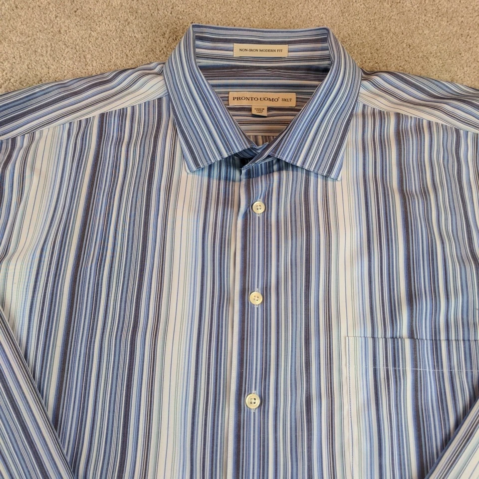 Camisa Abotonada Pronto Uomo Para Hombre 3XLT Alta Azul Rayas Sin Planchar Ajuste Moderno Foto 2 de 4