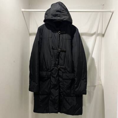 PRADA 99AW Leather Belt Hooded China Coat Down Coat Black PRADA 99AW Leather Belt Hooded China Coat Down Coat Black