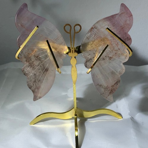 100g Natürlicher Kristall Fluorit Schmetterling Flügel Heilung Statue Dekor + Ständer - Bild 3 von 11