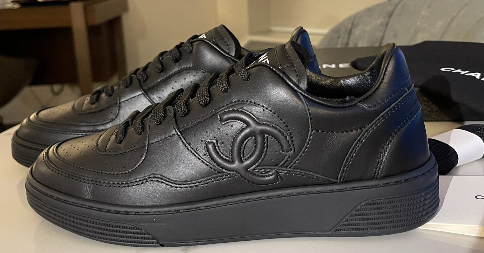 NEW CHANEL 23A Leather CC Sport Runner Lace Up Sneakers Tennis