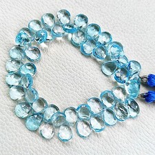 Natural Blue Topaz Gemstone Briolette Multiple Size Pear Beads 7" Strand