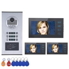 7inch 3 Apartment Family Video Doorbell Intercom System RFID IR-CUT Touch Button