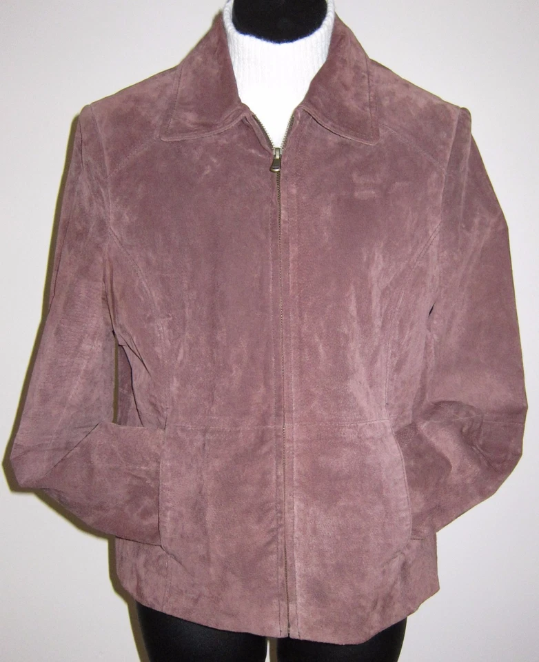 Chaqueta de gamuza ajustada marrón suave talla M abrigo de cuero Petite Relativity con cremallera frontal Foto 2 de 4
