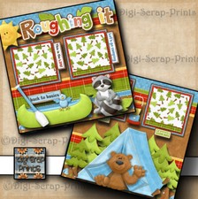 ROUGHING IT camping premade scrapbook pages paper piecing layout DIGISCRAP A0130