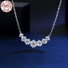 Cubic Zirconia Tennis Smile Round Cut Shape 925 Sterling Silver Necklace Jewelry
