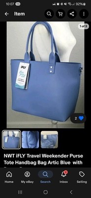 iFLY Travel Weekender Tote Handbag And Small Bag Artic Blue