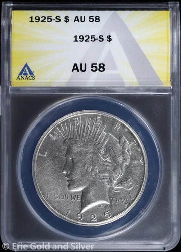 1925-S $1 Peace Silver Dollar ANACS AU 58