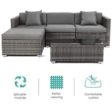 Rattan Garden Corner 4 Seater Furniture Sofa Table Chair Lounge Set Patio 5Piece