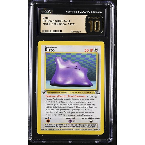 CGC 10 PRISTINE Ditto 1st Edition 18/62 Pokémon 2000 Dutch Fossil Rare (PSA/BGS)