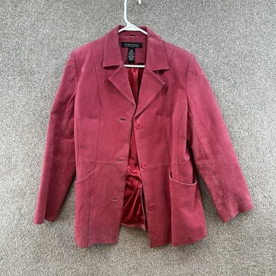 Dialogue Women's 100% Suede Jacket Size Medium Pink Long Sleeve Front Button