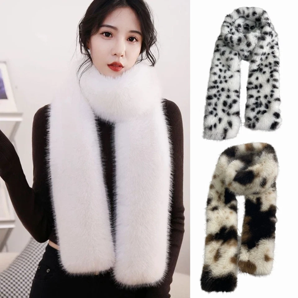 Mujer Piel Sintética Bufanda Lunares Felpa Cuello Calentador Cuello Largo Imitación Piel de Zorro Mantón Foto 4 de 4