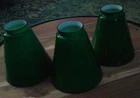 SET OF 3 VTG? EMERALD GREEN CASED MILK GLASS ? LAMP SHADES  ABOUT 5” TALL
