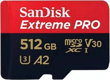 SanDisk 512GB Extreme Pro MicroSDXC UHS-I U3 A2 Memory Card W/ Adapter