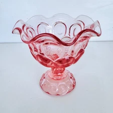 Pink Moon & Stars Pedestal Candy Dish L E SMITH Compote Bowl 5.5” Vintage