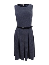 Tommy Hilfiger Women's Belted Fit & Flare Dress (8, Charcoal)