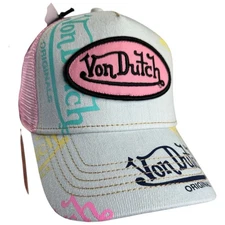 Von Dutch Hat Light Blue Denim "PINK TINT 631" Trucker Mesh SnapBack Cap NEW!