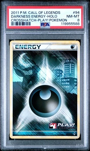 POKEMON 2011 DARKNESS ENERGY-HOLO CROSSHATCH-PLAY! CALL OF LEGENDS #94 PSA 8