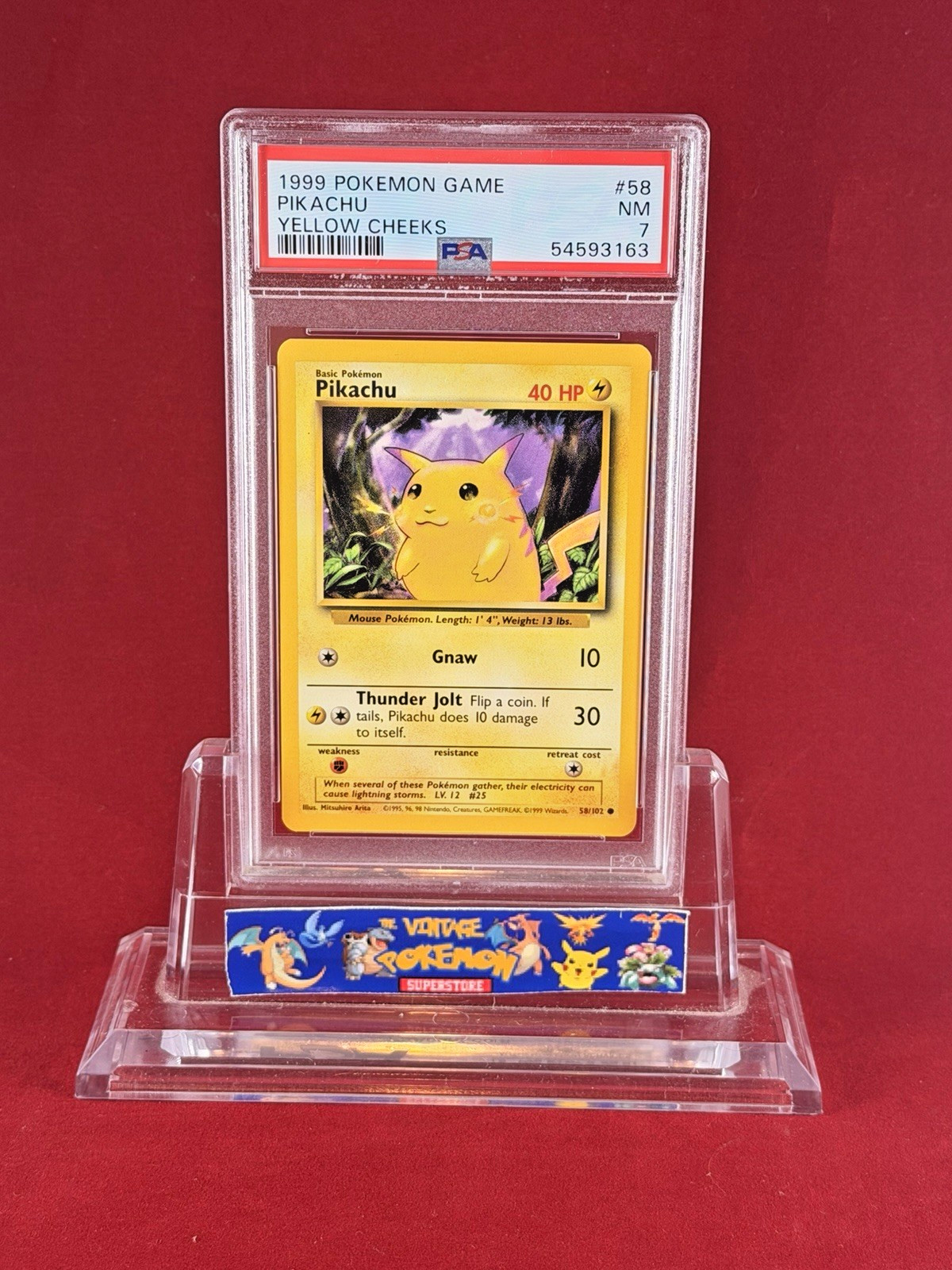 1999 Pokemon Base Yellow Cheeks PIKACHU Card #58/102 PSA 7