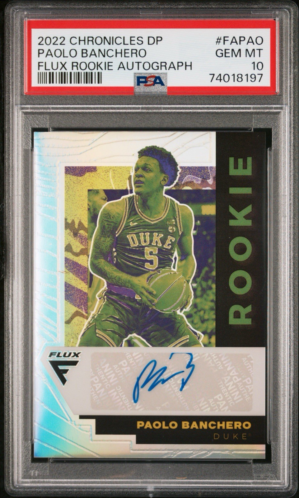 2022-23 Chronicles DP Flux Rookie Auto Paolo Banchero Magic RC SILVER /99 PSA 10