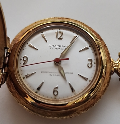 CHARKINS + PANTO + VILLEREUSE Vintage Pocket Watch 17 jewels  display picture 3