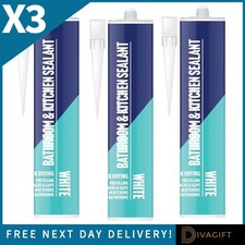3 x WHITE BATHROOM & KITCHEN SEALANT 260ML WATERPROOFING SEALING CRACKS & GAPS